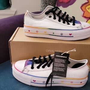 Custom OOAK Converse White Platform Sneakers with Colorful Multicolor Accents